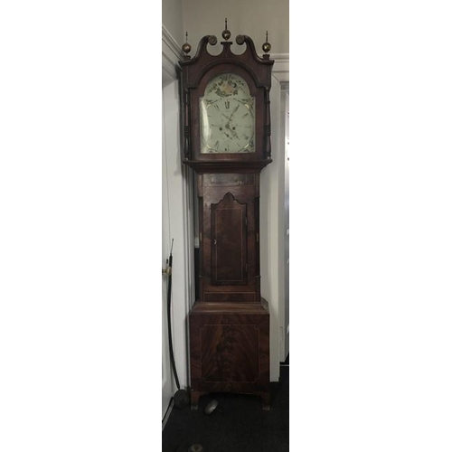 1434 - Mahogany and inlaid cased longcase clock, Branner of Hull with painted dial and swan necked pediment... 