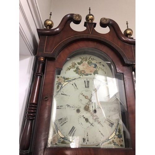 1434 - Mahogany and inlaid cased longcase clock, Branner of Hull with painted dial and swan necked pediment... 