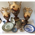 Various ceramics, mainly 19thC, some slight a.f. including 2 Copeland china plates, Wedgwood vase an... 