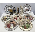 Mixed lot of ceramics, Royal Doulton series plates 27cms w, reproduction art deco figure 21cms h, bi... 