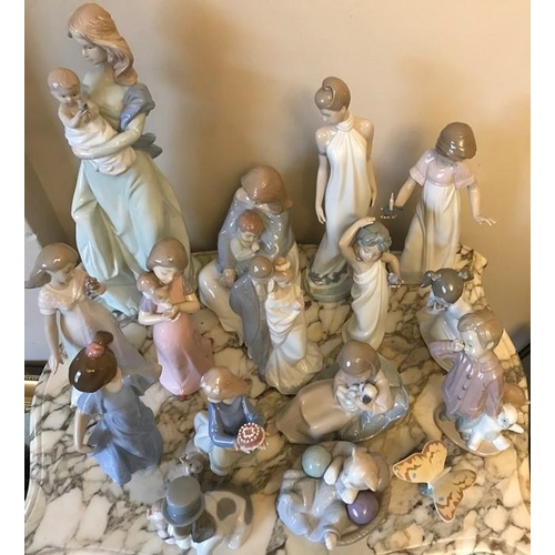 27 - Nao figurines, 16 various, 39cms h including bride and groom, mother and baby, dogs etc, all good co... 