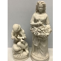 Two Parian female figures, both unmarked. Tallest 34cms h.