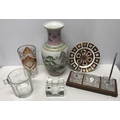 Mixed lot, Waterford Crystal glass, desk pen and clock stand, 30 w x 13cms, Royal Crown Derby Old Im... 