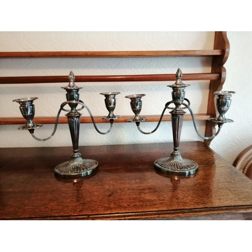 460 - Pair of good quality silver plated candelabra. 36 h x 36cms w.