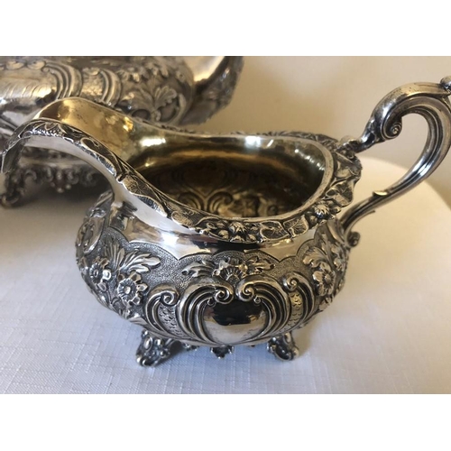 463 - Silver tea service, London 1843, possibly William Chawner 1400gms.