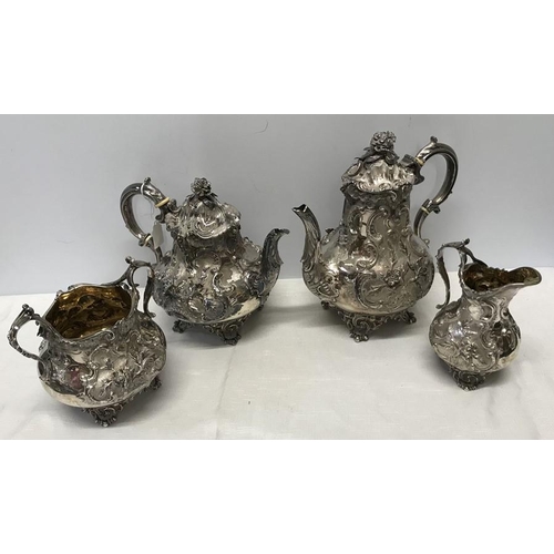 467 - A 4 piece silver tea service by Fox family, London, various dates from 1839-1869, various makers mar... 