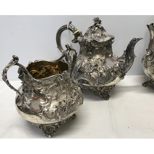 467 - A 4 piece silver tea service by Fox family, London, various dates from 1839-1869, various makers mar... 