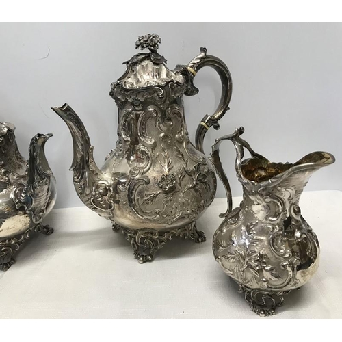 467 - A 4 piece silver tea service by Fox family, London, various dates from 1839-1869, various makers mar... 