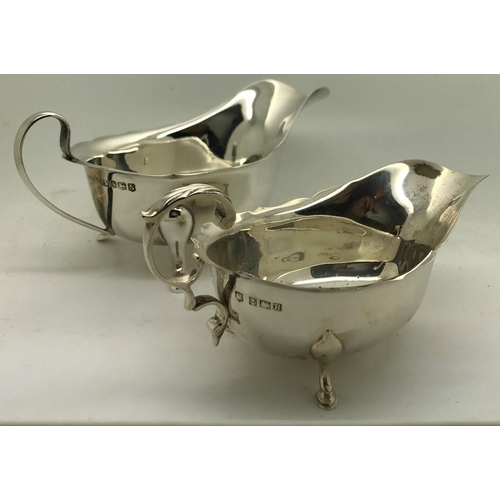 472 - Two hallmarked silver sauce boats, Birmingham 1951 and Sheffield 1962, maker Viner's Ltd. Total weig... 