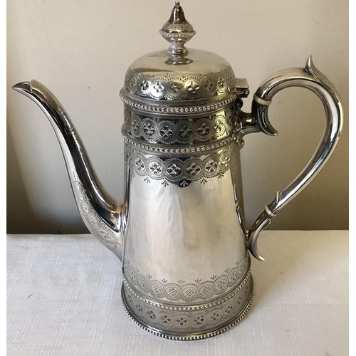 476 - Victorian good quality silver coffee pot, London 1873, maker Thomas Bradbury and Sons. 876.2gms.