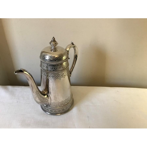 476 - Victorian good quality silver coffee pot, London 1873, maker Thomas Bradbury and Sons. 876.2gms.