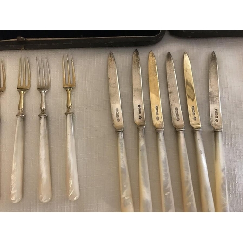 484 - An 18 place setting, silver and mother of pearl fruit knives, maker William Hutton and Sons Ltd.