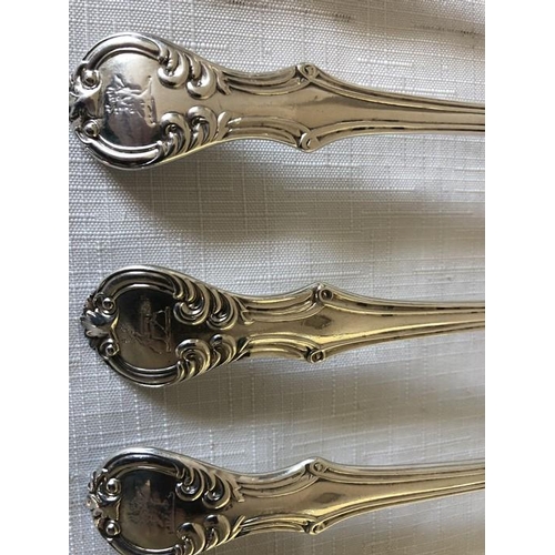 486 - An extensive suite of fine quality hallmarked silver cutlery in Kings shape Victoria pattern. Initia... 