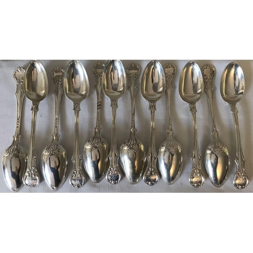 486 - An extensive suite of fine quality hallmarked silver cutlery in Kings shape Victoria pattern. Initia... 