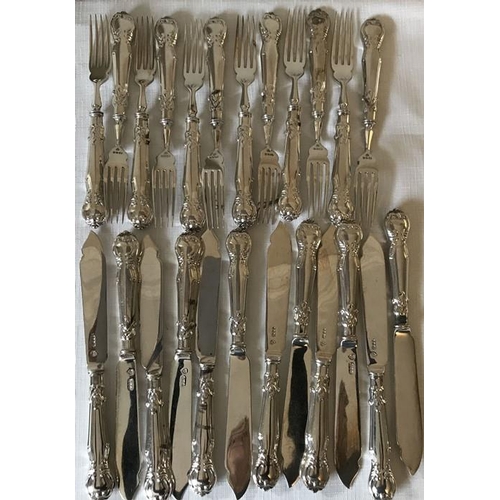 486 - An extensive suite of fine quality hallmarked silver cutlery in Kings shape Victoria pattern. Initia... 