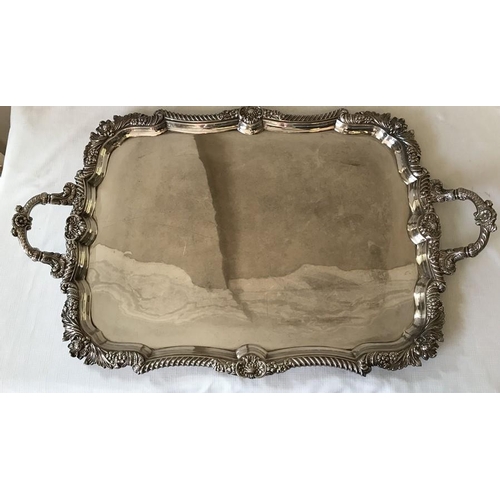 488 - A good quality silver plated two handled tray. 46 x 73cms.