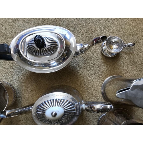 502 - Selection of silver plated items, tea set, teapots and cream jugs etc including WMF tea drip straine... 