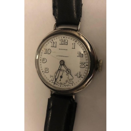 517 - A 1916 Mappin Campaign or Officers watch, silver case, Longines movement. Marked inside AB, silver c... 