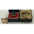 Jewellery to include a pair of unmarked yellow metal earrings, a green glass ring with centurion's h... 
