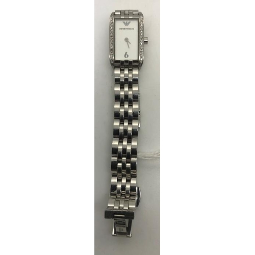 543 - A lady's stainless steel and diamond set Emporio Armani Quartz wrist watch.