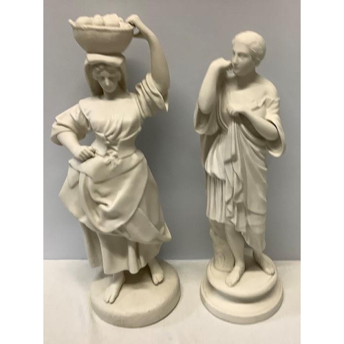 6 - Two Parian female figures in good condition, one marked Diana and initials J W to rear. 37cms h.