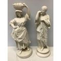 Two Parian female figures in good condition, one marked Diana and initials J W to rear. 37cms h.