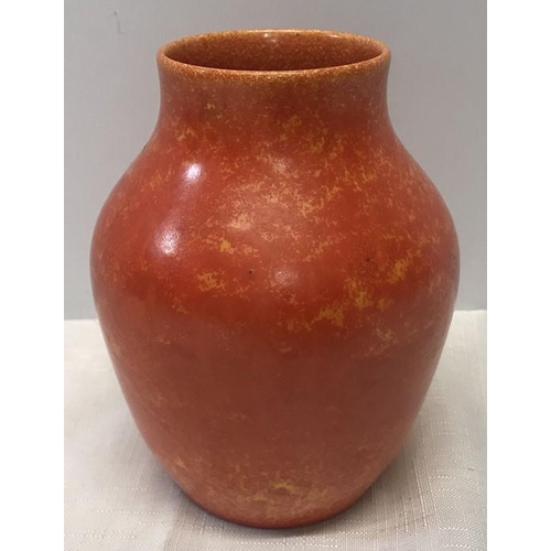 66 - Pilkington's Royal Lancastrian vase, orange mottled design. 14.5cms, impressed base stamp and number... 