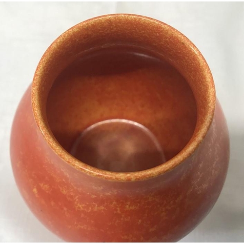 66 - Pilkington's Royal Lancastrian vase, orange mottled design. 14.5cms, impressed base stamp and number... 