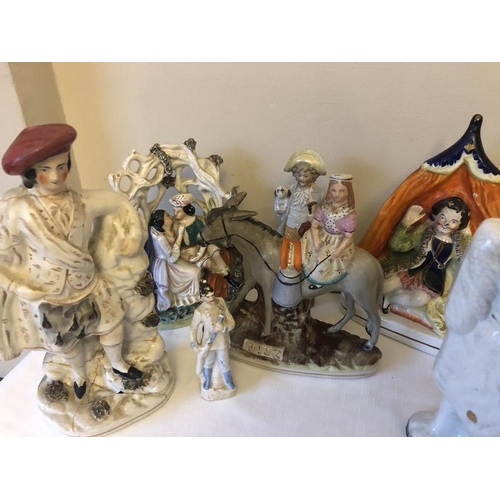 70 - Six 19thC Staffordshire figures, all a/f with 2 Continental porcelain figures a/f.