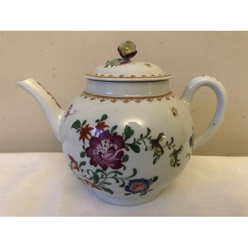 76 - 18th century Worchester porcelain teapot, outside probably decorated by James Giles.