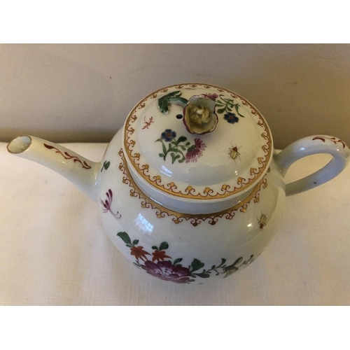 76 - 18th century Worchester porcelain teapot, outside probably decorated by James Giles.