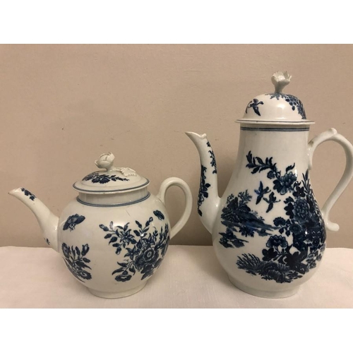 78 - 18th century Worcester coffee pot, 23cm h and teapot both with blue crescent marks.