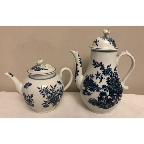 78 - 18th century Worcester coffee pot, 23cm h and teapot both with blue crescent marks.