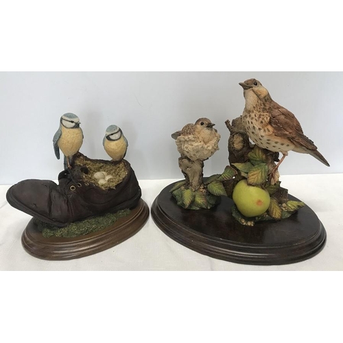 82 - Country Artists and Worcester artists hand painted figurines, Thrush and Chick 23cms h x 27cms w of ... 