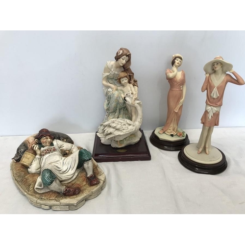 89 - Italian pottery including Florence Giuseppe Armani lady with child and swan, 27cms h, pair of A.D.L ... 