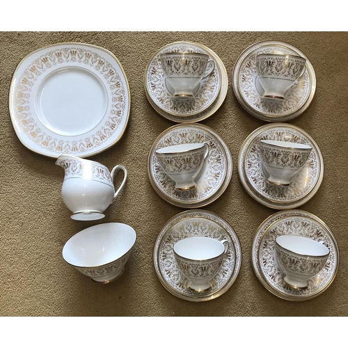 94 - Royal Tuscan Gainsborough tea ware, gilt decoration, 21 pieces, 6 trios, milk jug, sugar bowl and ca... 