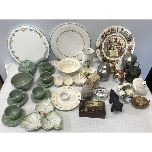 95 - Mixed lot of mainly ceramics including Japanese tea set, Royal Worcester cake plates, Leeds creamwar... 