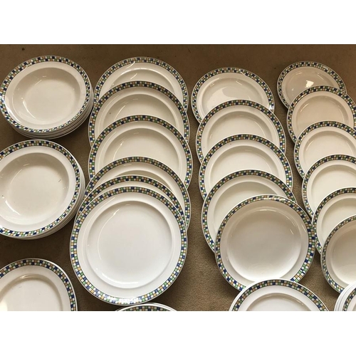 97 - Copeland Spode dinner ware made for Heals of London, multi colour check pattern border. 51 pieces.