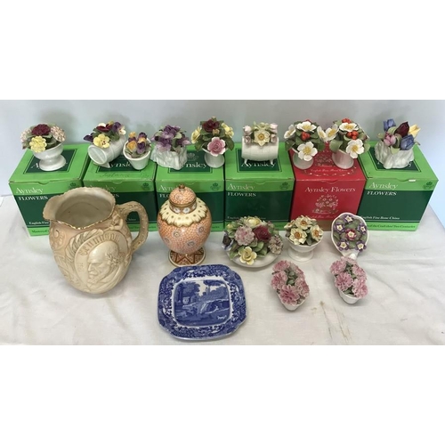 98 - Selection of Aynsley hand painted flower posies, some with boxes, a Doulton, a Douton Burslem commem... 