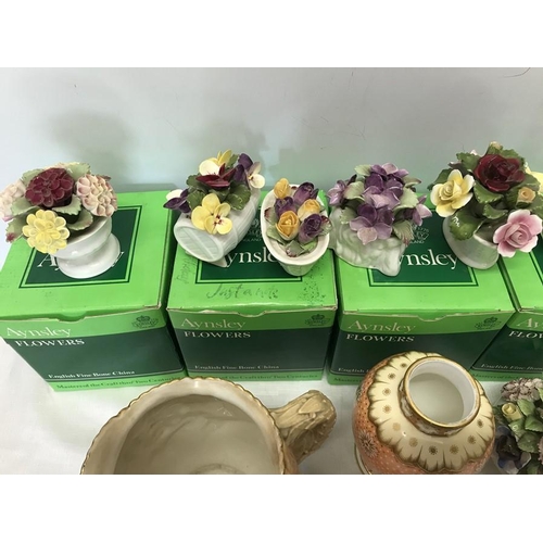 98 - Selection of Aynsley hand painted flower posies, some with boxes, a Doulton, a Douton Burslem commem... 