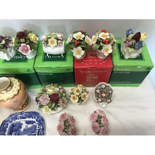 98 - Selection of Aynsley hand painted flower posies, some with boxes, a Doulton, a Douton Burslem commem... 