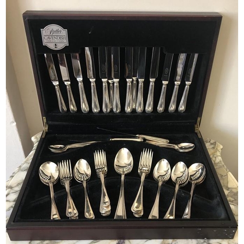 997 - A Butler of Sheffield Cavendish collection canteen of EPNS cutlery in a fitted wooden case.