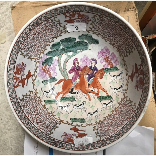 9 - Chinese porcelain bowl decorated with European scenes. 25cms d.