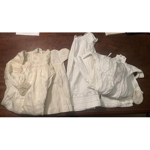 106 - Early 20thC baby gowns, cotton Christening gown, silk gown, sleave, smock, 1 silk sleave, baby dress... 