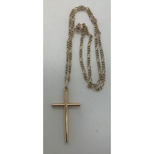 109 - A 9ct gold crucifix, 4cms h on 9ct gold chain, 47cms l, 8.8gms total weight.