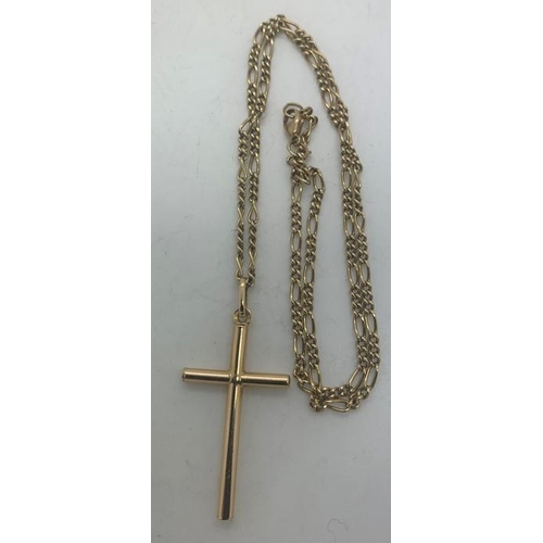 109 - A 9ct gold crucifix, 4cms h on 9ct gold chain, 47cms l, 8.8gms total weight.