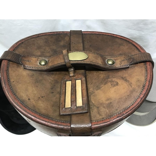 11 - Good quality leather top hat box by A J White, Hatter, London approx 40cms h, fitted interior initia... 