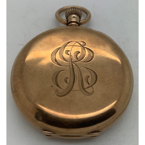 111 - A 9ct gold half hunter pocket watch J W Benson, London, 4.75cms d approx, 95.7gms total weight.