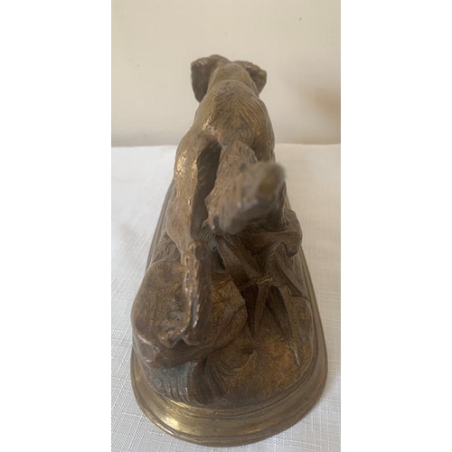 1151 - A bronze animalier figure of a setter dog. 30cms L.