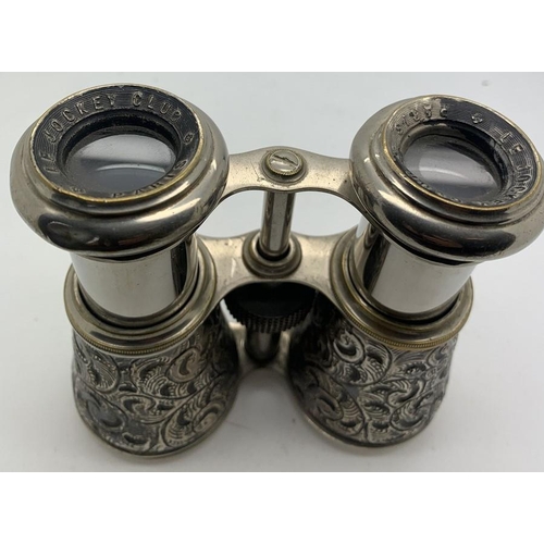 1167 - Hallmarked silver cased Opera glasses, Birmingham 1900 Le Jockey Club Paris, 11cms extended.17 x 28c... 